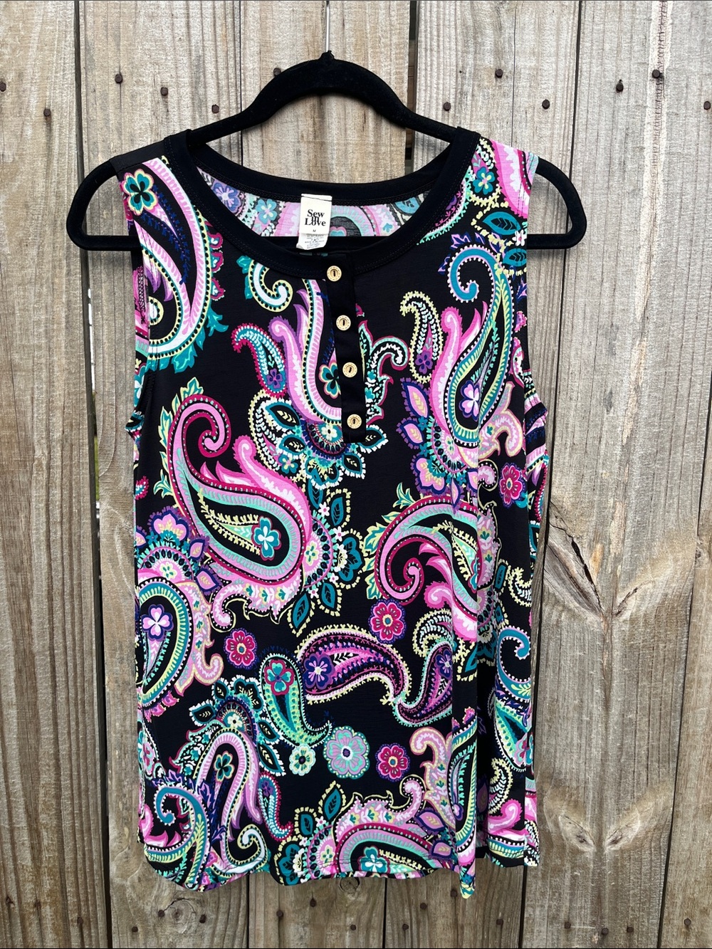 Sew In Love Black Paisley Tank with Pink, Teal & Purple Accents